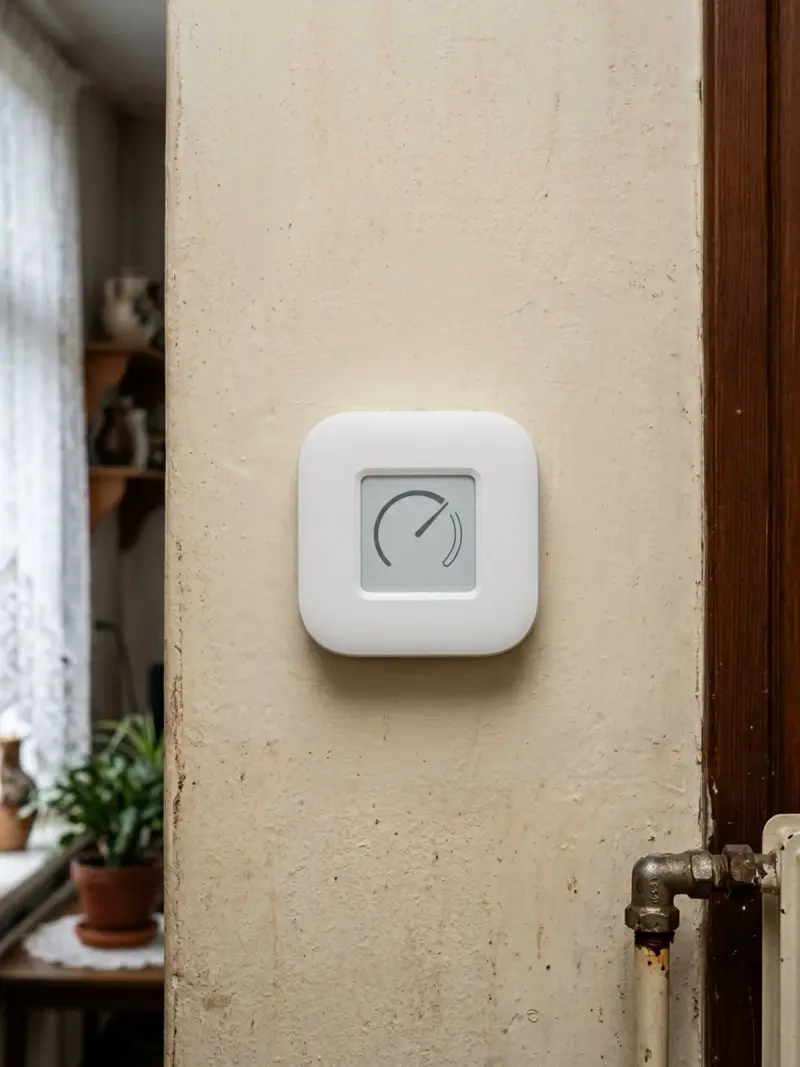 Dezelfde muur met een slimme thermostaat en weggewerkte bedrading